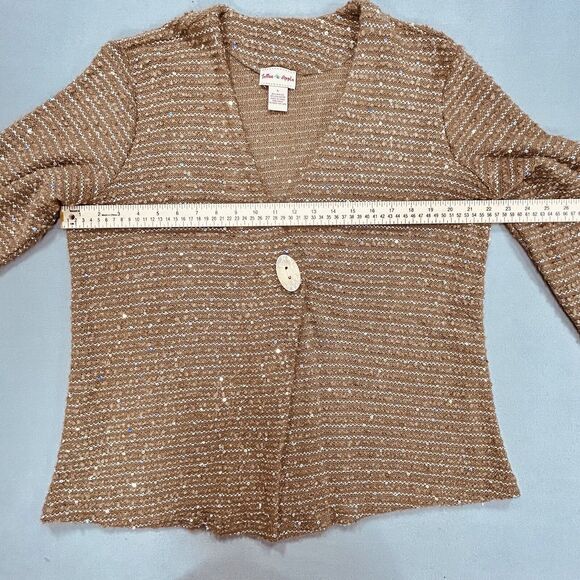 Toffee Apple Cardigan Women’s Large Brown Boho Knit Preppy Stripe Sequin Sweater - Picture 5 of 13